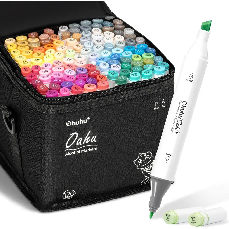 Ohuhu Alkohol Marker 120 Keil & Fein Kunstset für Zeichnen Skizzen
