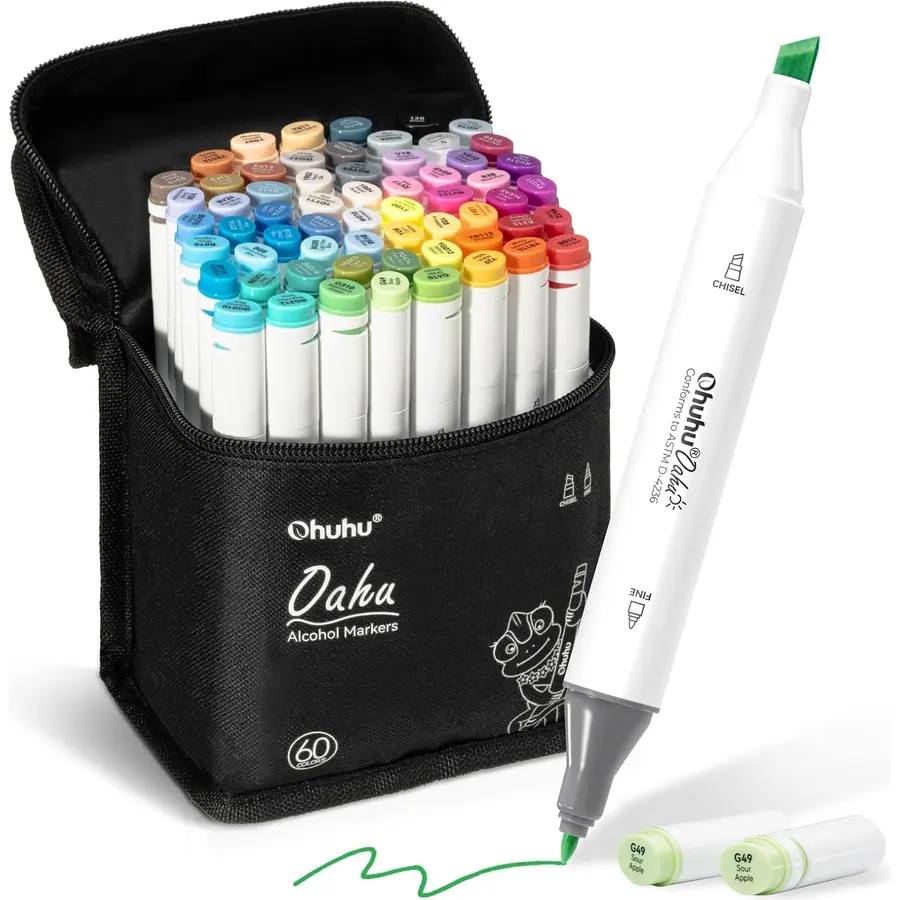Ohuhu Alkohol Marker 60 Keil & Fein Kunstset für Zeichnen Skizzen