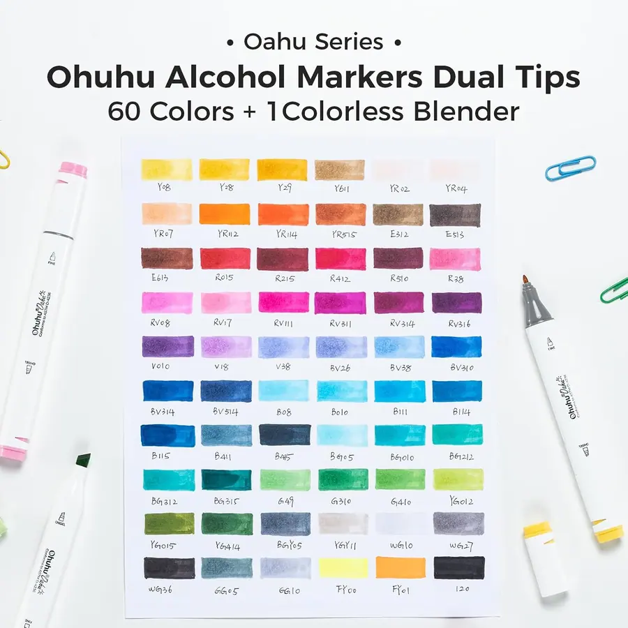 Ohuhu Alkohol Marker 60 Keil & Fein Kunstset für Zeichnen Skizzen – Miniaturansicht 6
