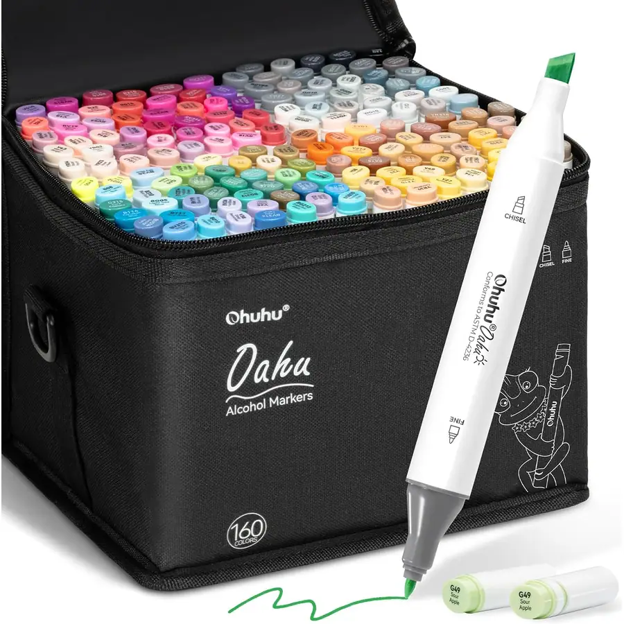 Ohuhu Alkohol Marker 160 Keil & Fein Kunstset für Zeichnen Skizzen