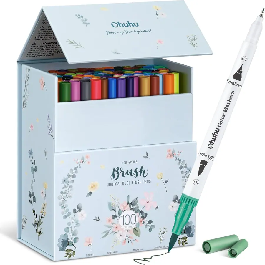 Ohuhu Filzstifte 100 Pinsel & Fineliner wasserbasiert zum Ausmalen