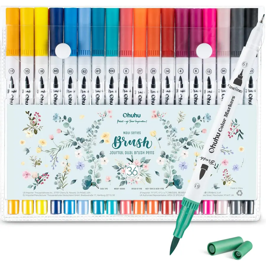 Ohuhu Dual Brush Pen Set, 36 Filzstifte Pinselstifte für Erwachsene Wasserbasis Doppelfasermaler Brush Pen…