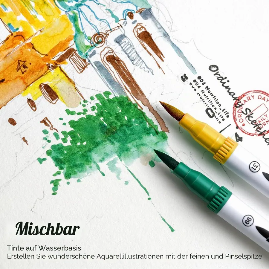Ohuhu Dual Brush Pen Set, 36 Filzstifte Pinselstifte für Erwachsene Wasserbasis – Miniaturansicht 5