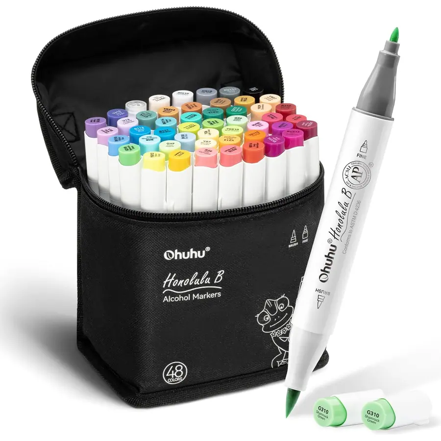 Ohuhu Alkohol Marker 48 Pinsel & Fein AP-zertifiziert