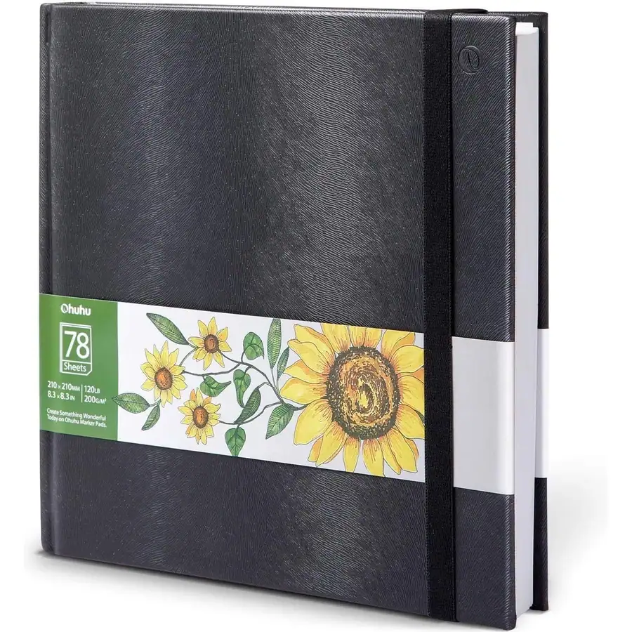 Ohuhu Alkoholmarker Skizzenbuch - 200 g/m² säurefreies Papier, 156 Seiten (78 Blätter), 21x21 cm Hardcover…