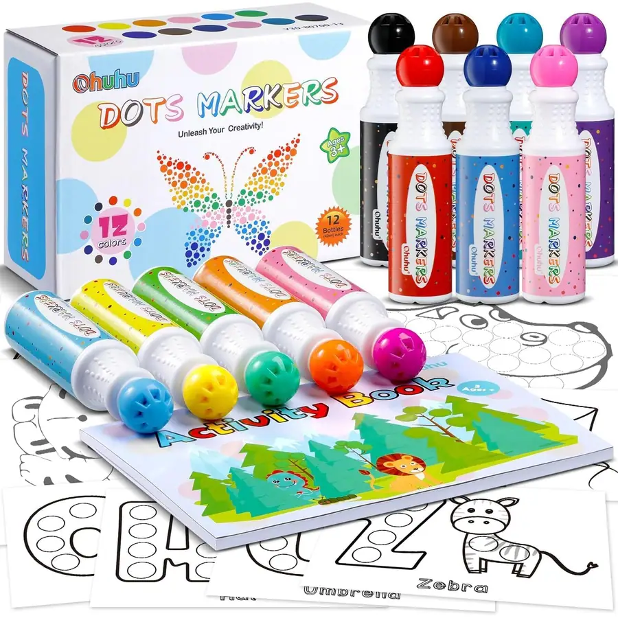 Ohuhu Bingo Dabbers, 12 Farben Auswaschbar Dot Marker für Kinder