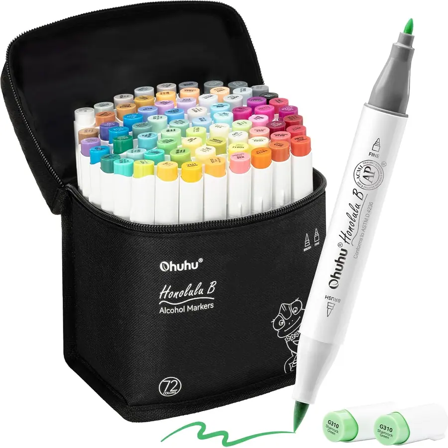 Ohuhu Alkohol Marker 72 Pinsel & Fein Kunstset Nachfüllbar