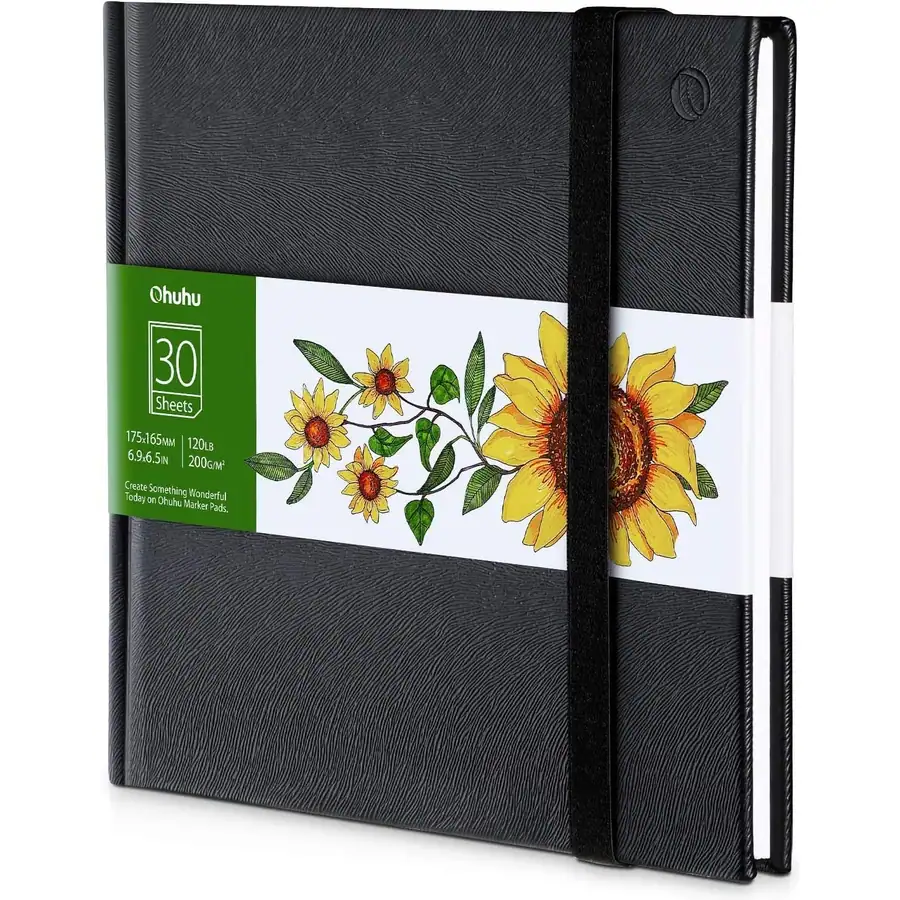 Ohuhu Skizzenbuch für Alkoholmarker - Quadratisch (16x16 cm) Hardcover mit PU-Einband, 200 g/m²…