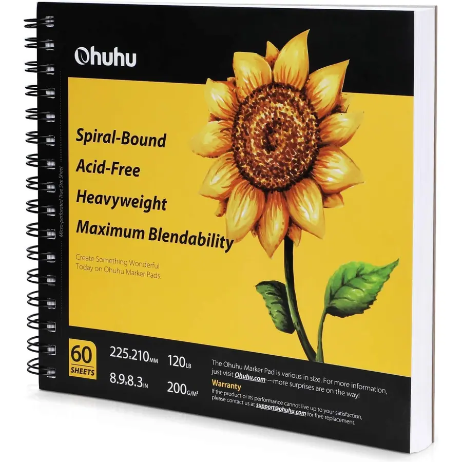 Ohuhu Skizzenbuch für Alkoholmarker - 200 g/m² Premium-Papier (kein Durchbluten), 120 Seiten (60 Blätter),…