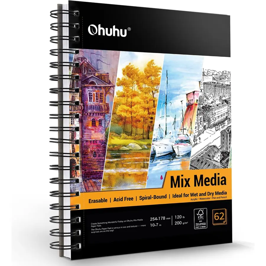 Ohuhu Skizzenbuch Mischtechnik im Hochformat - 200g/m² säurefreier Künstlerblock (62 Blatt), Spiralbindung…