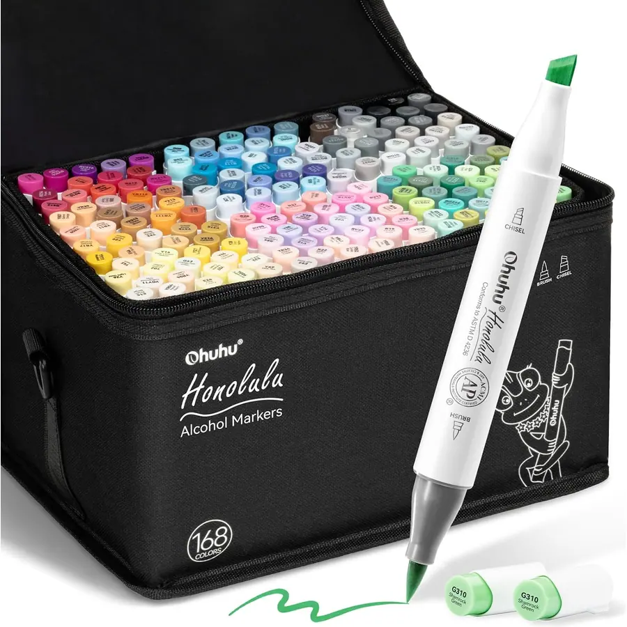 Ohuhu Alkohol Marker 168 Pinsel & Keil Kunstset Nachfüllbar