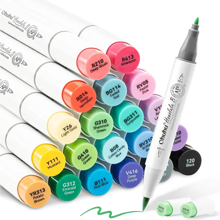 Ohuhu Alkoholmarker 24 Pinsel & Fein Basis Set für Skizzieren