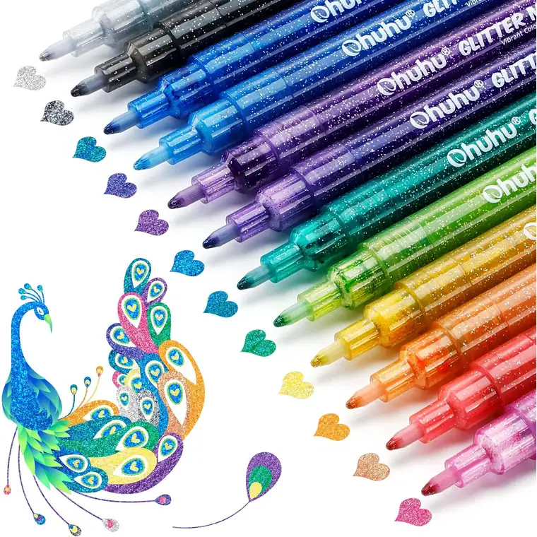 Ohuhu Glitzerstifte 12 Farben, Ohuhu 0,7mm Wasserbasis