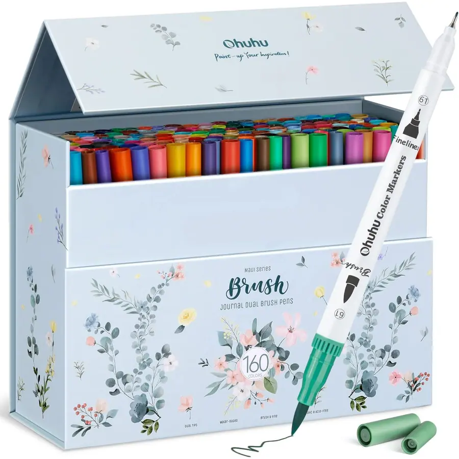Ohuhu 160 Farben Filzstifte – Dual Brush Pen Set mit Doppelspitze (Pinsel & Fineliner), wasserbasierte…