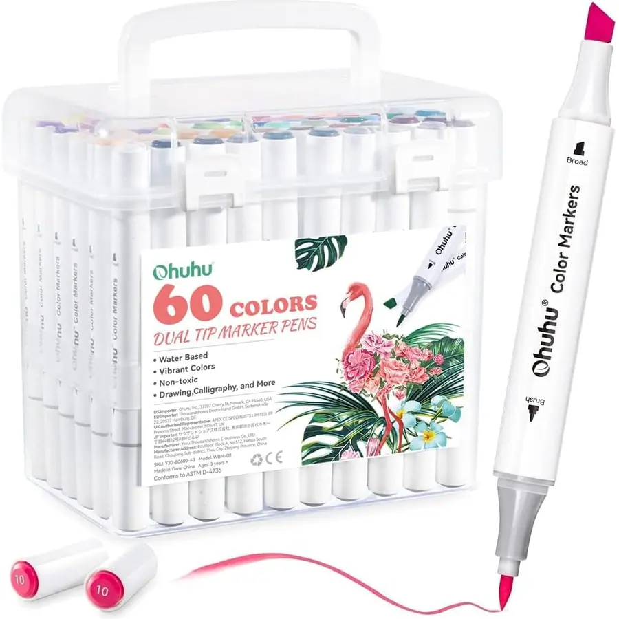 Ohuhu Marker auf Wasserbasis 60 Farben, Filzstifte mit Doppelspitze für Erwachsene – Ideal für Comics,…