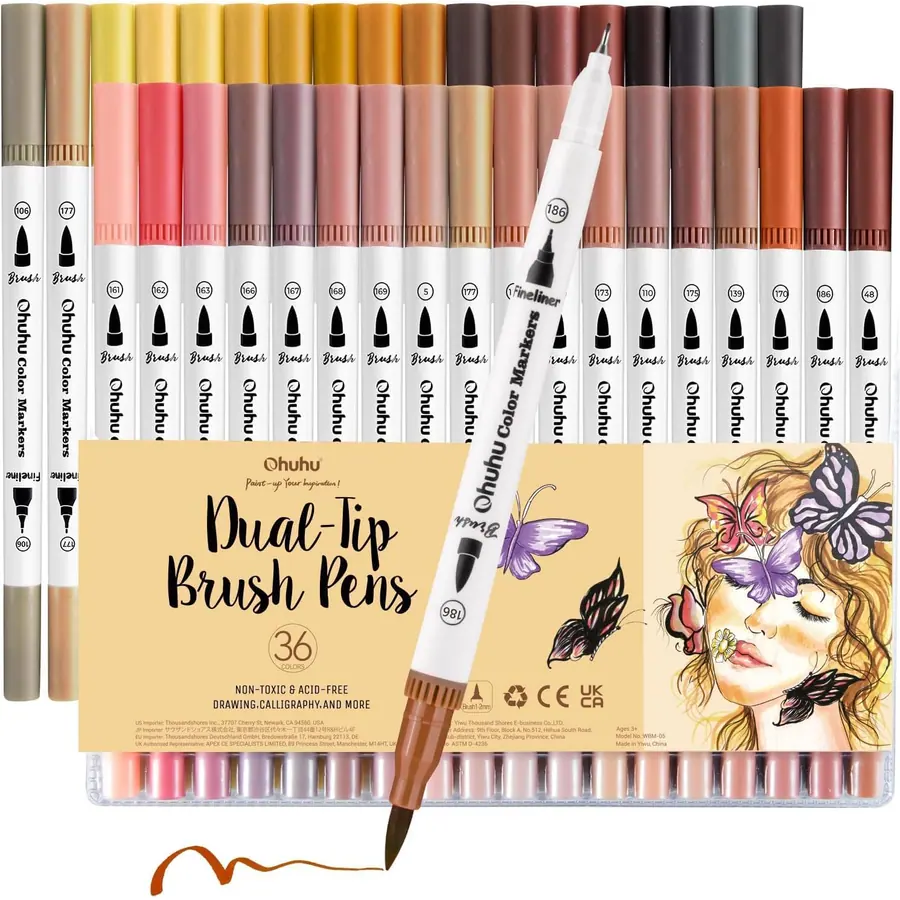 Ohuhu Filzstifte Hauttöne, 36 Filzstifte Doppelseitig Pinselstifte Marker mit Fineliner, Hautton…