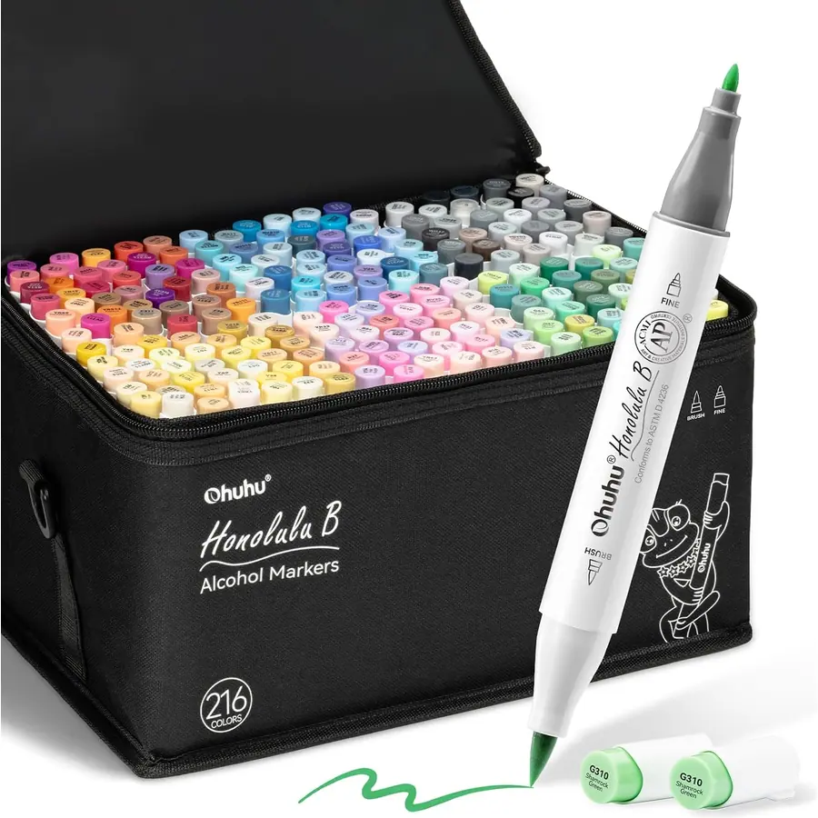 Ohuhu Alkohol Marker 216 Pinsel & Fein Kunstset Nachfüllbar
