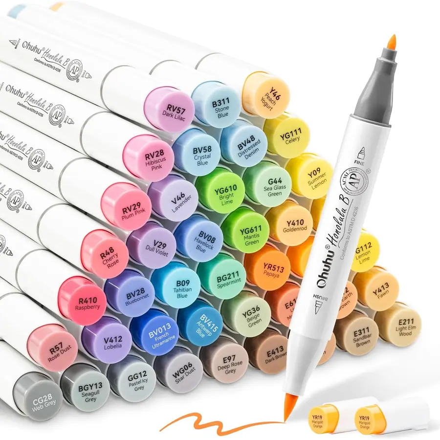 Ohuhu Malstifte 48 Pinsel & Fein Graffiti Marker für Kunst
