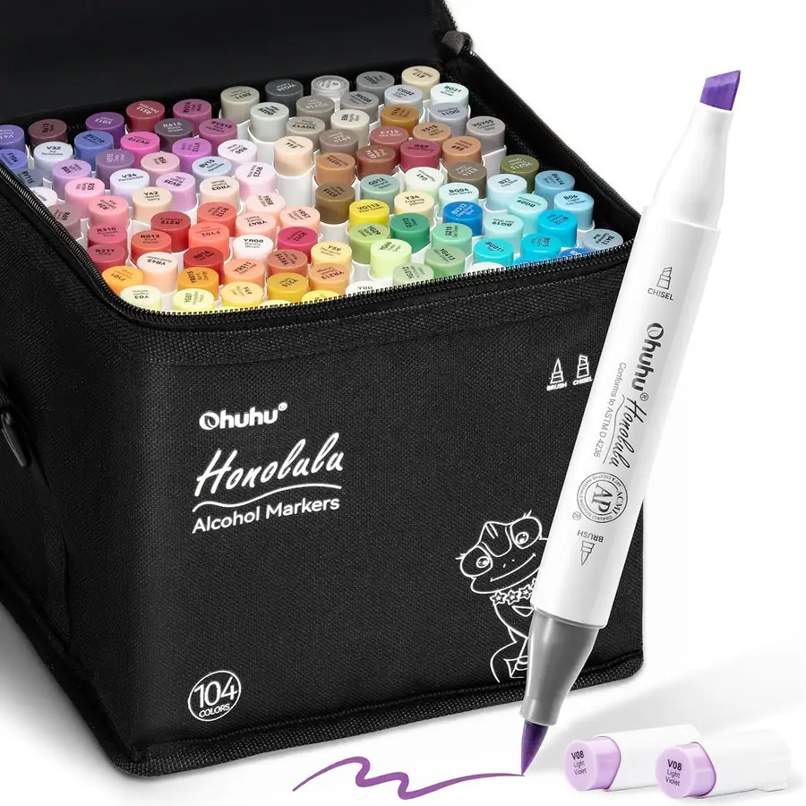 Ohuhu Alkohol Marker 104 Pinsel & Keil Kunstset
