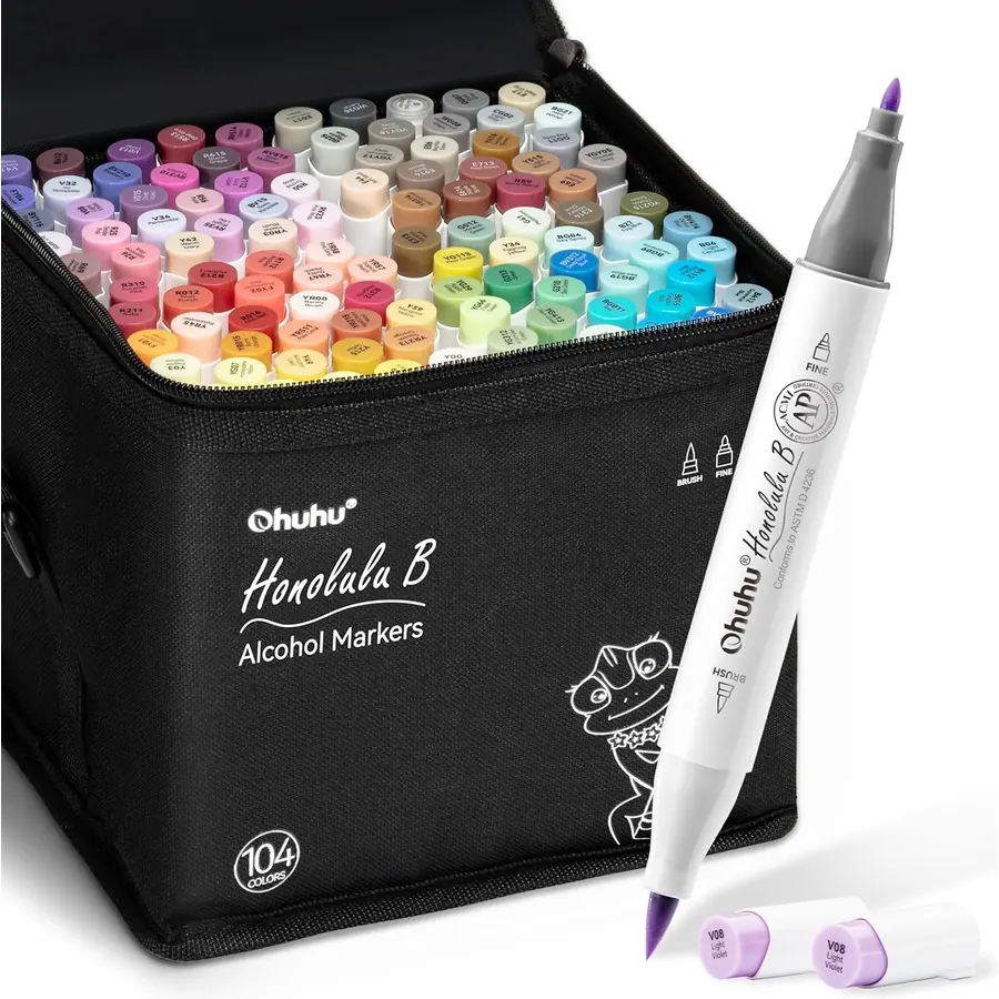 Ohuhu Alkohol Marker 104 Pinsel & Fein Kunstset Nachfüllbar