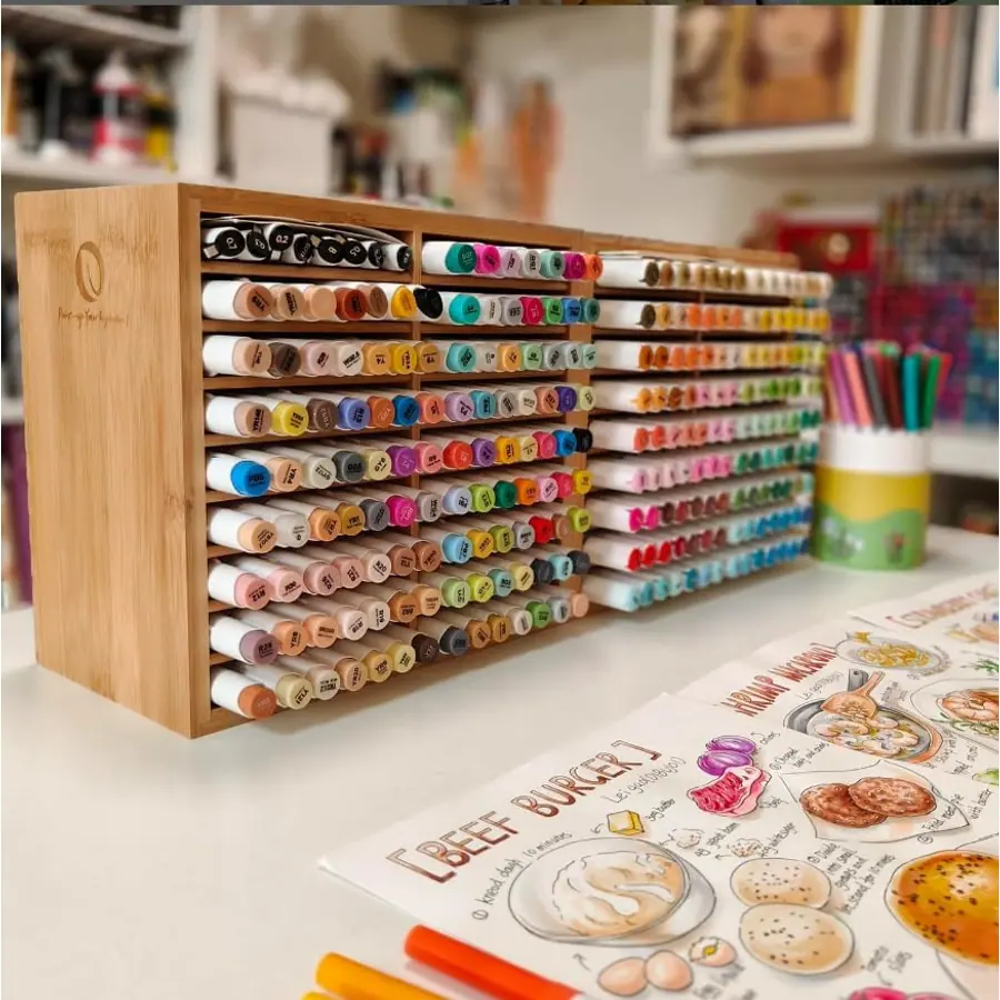 Ohuhu Bambus Marker-Organizer für 126 Marker – Farbe Hellbraun – B0BZPJCPX8 – Miniaturansicht 6