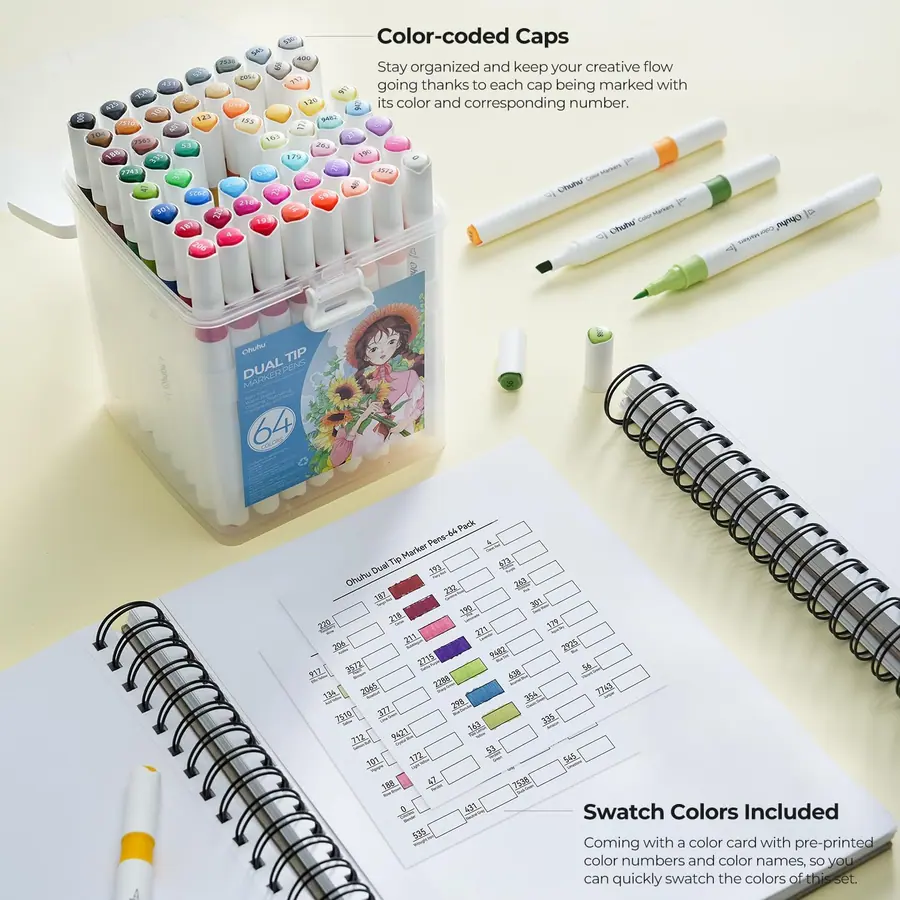 Ohuhu Marker Stifte auf Wasserbasis, 63+1 Farben Filzstifte Set – B0CB6GYKZM – Miniaturansicht 6