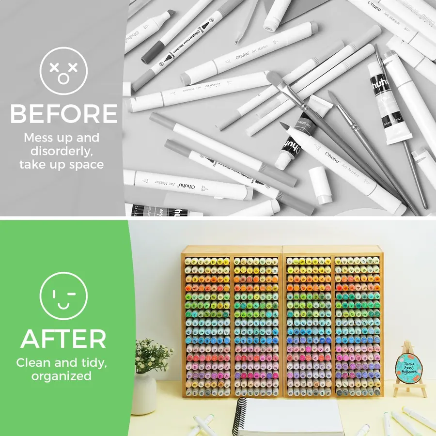 Ohuhu Bambus Marker-Organizer für 224 Marker – Maße 42T x 29B x 17H cm – Miniaturansicht 5