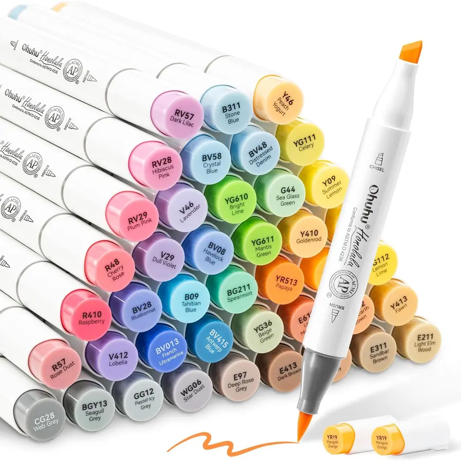 Ohuhu Alkohol Marker 48 Pinsel & Keil mit Etui & Mischer