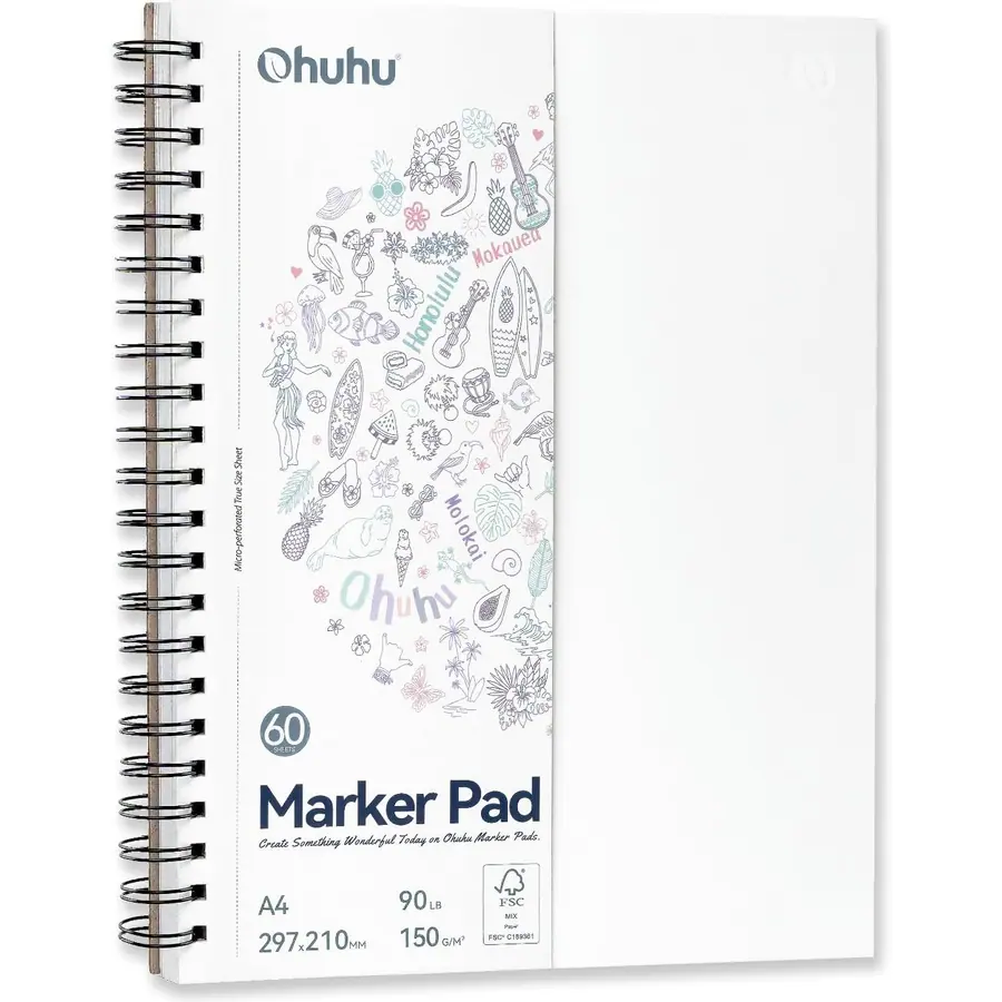 Ohuhu A4 Skizzenbuch Doppelseitig Durchschlagfest - 120 Seiten (60 Blatt) 150 g/m² Papier Säurefrei - ohne…