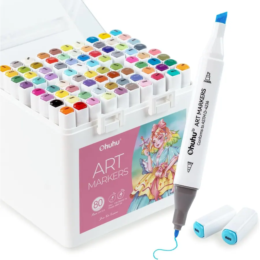 Ohuhu Alkohol Marker, 80 Farben Double Tipped Marke Stifte + 1 Blender