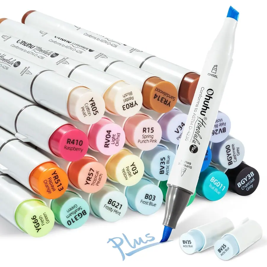Ohuhu Marker, 24+1 Farben Alkohol Marker mit Premium Pinsel & Meißel Doppelspitze, Nachfüllbare…