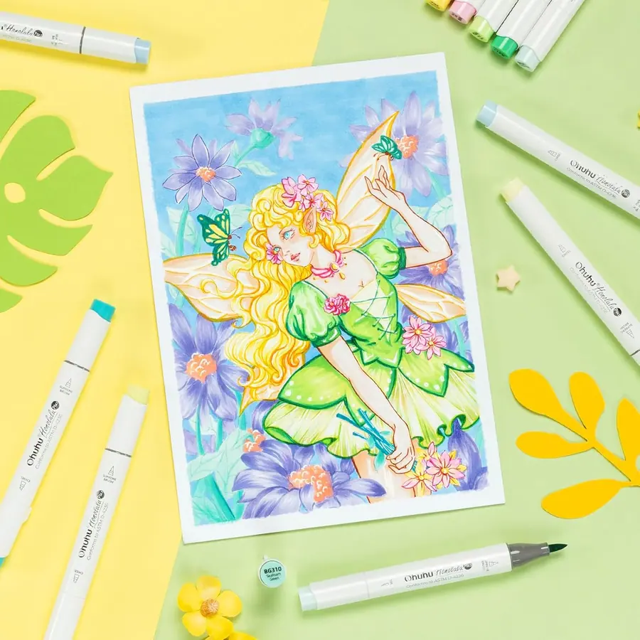 Ohuhu Marker, 24+1 Farben Alkohol Marker mit Premium Pinsel & Meißel Doppelspitze – Miniaturansicht 6