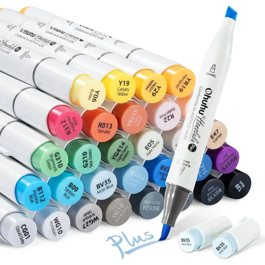 Ohuhu Alkohol Marker, 36+1 Farben Honolulu Plus Marker mit Premium-Pinsel, Nahtloses Mischen…
