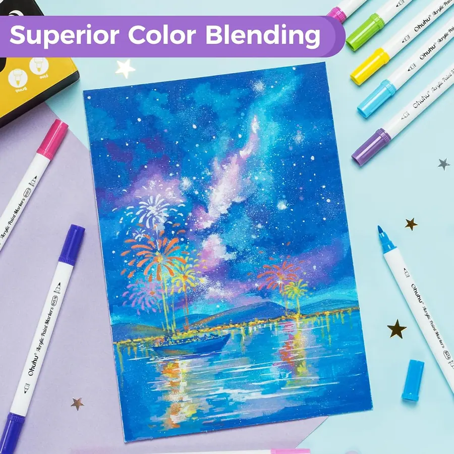 Ohuhu Acrylstifte, 36 Farben Acrylic Marker mit feiner und Pinselspitze(Doppelspitze) – Miniaturansicht 5