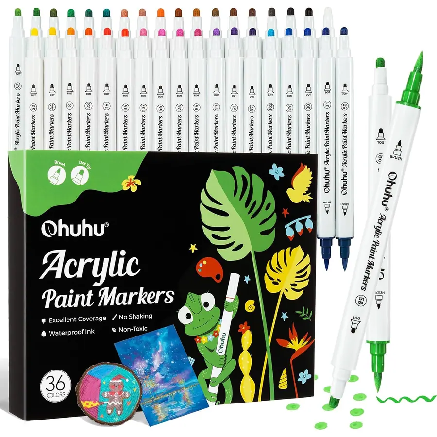 Ohuhu Acrylstifte 36 Doppelspitze Pinsel & Punkt für Stein Holz Glas
