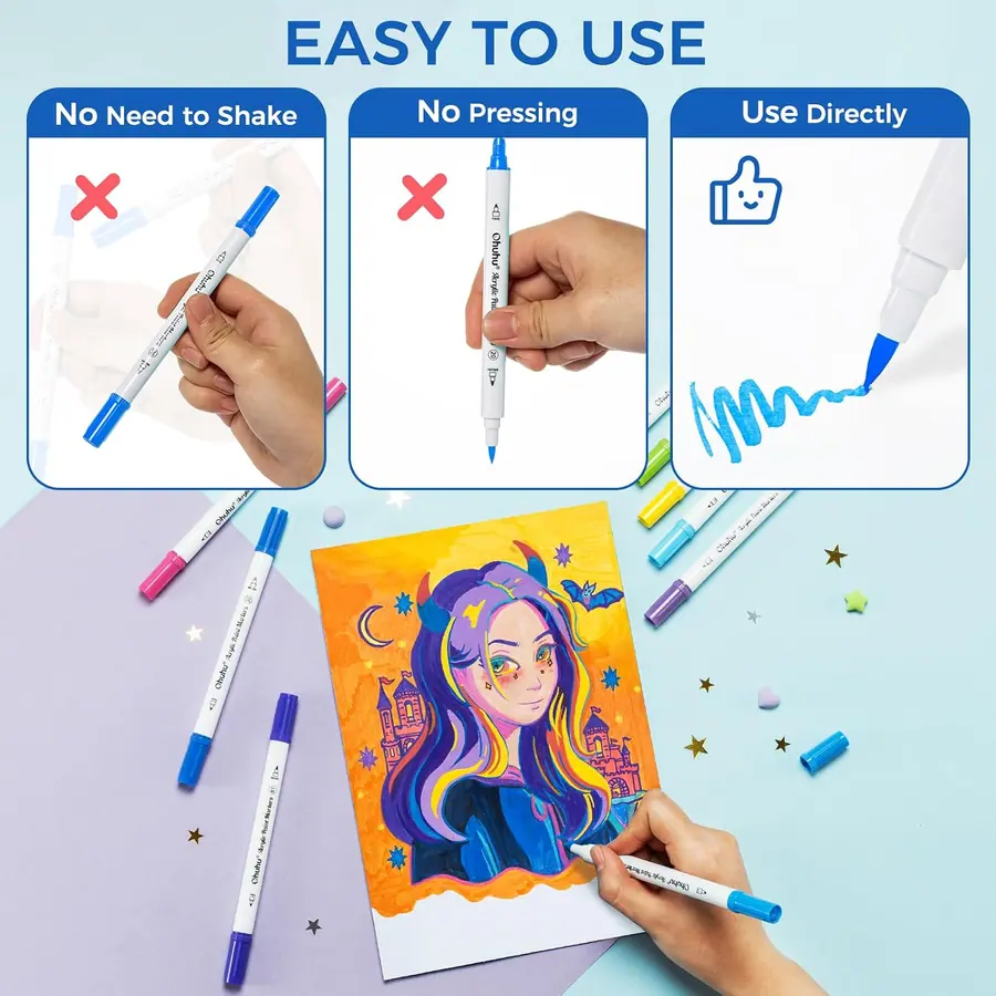 Ohuhu Acrylstifte, 36 Farben Acrylic Marker mit zwei Spitzen (Fein und Punkt) – Miniaturansicht 5