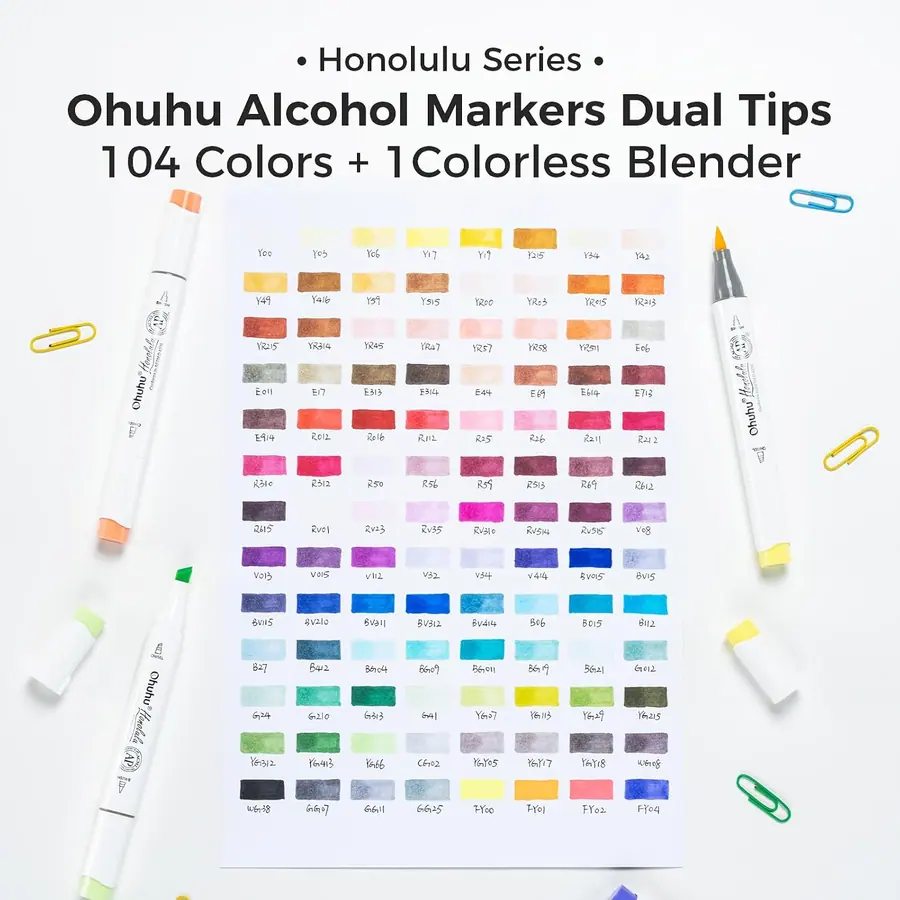 Ohuhu Alkohol Marker 104 Pinsel & Keil Kunstset – Modell Honolulu-02 – B0DPNFY9CR – Miniaturansicht 5