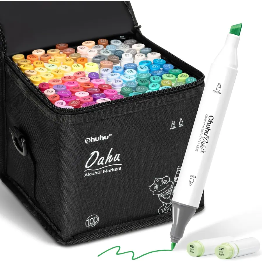 Ohuhu Alkohol Marker 100 Keil & Fein Kunstset für Zeichnen Skizzen