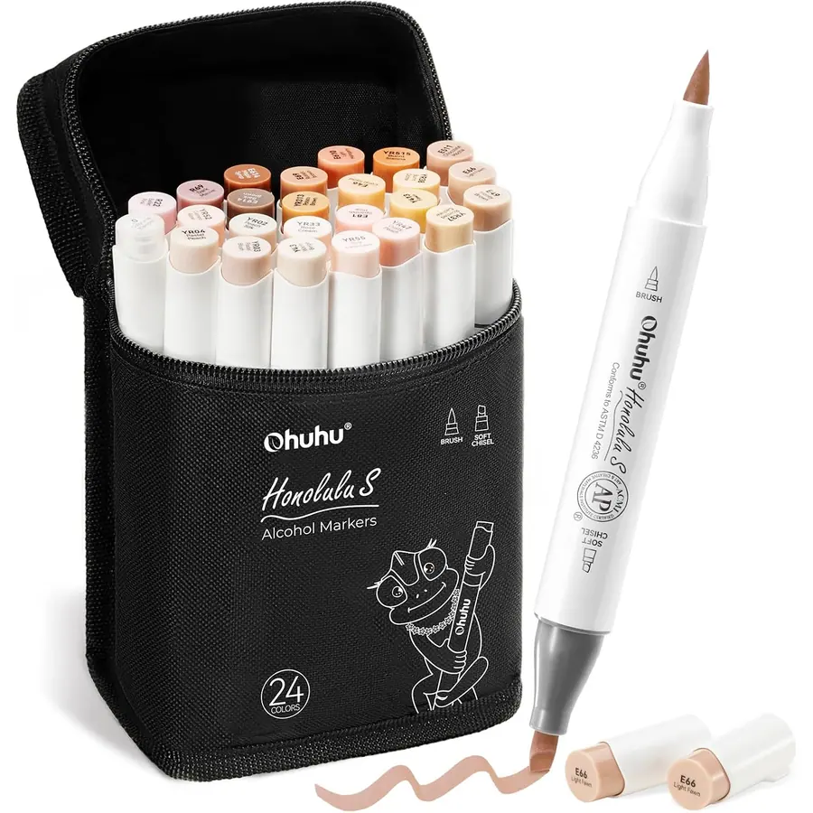 Ohuhu Marker, 24+1 Hautton Pinsel und weicher Meißel Doppelte Spitzen Nahtloses Mischen Nachfüllbare Tinte…