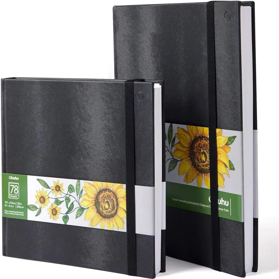 Ohuhu 2er-Set Skizzenbücher - A4 + 21x21 cm Quadrat, 200 g/m² säurefreies Papier, je 156 Seiten, Hardcover…