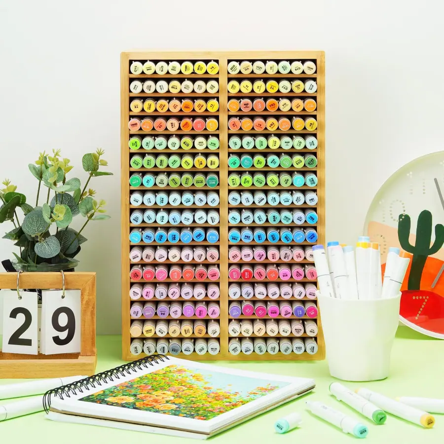 Ohuhu Bambus Marker-Organizer für 224 Marker – Farbe Hellbraun – Miniaturansicht 5