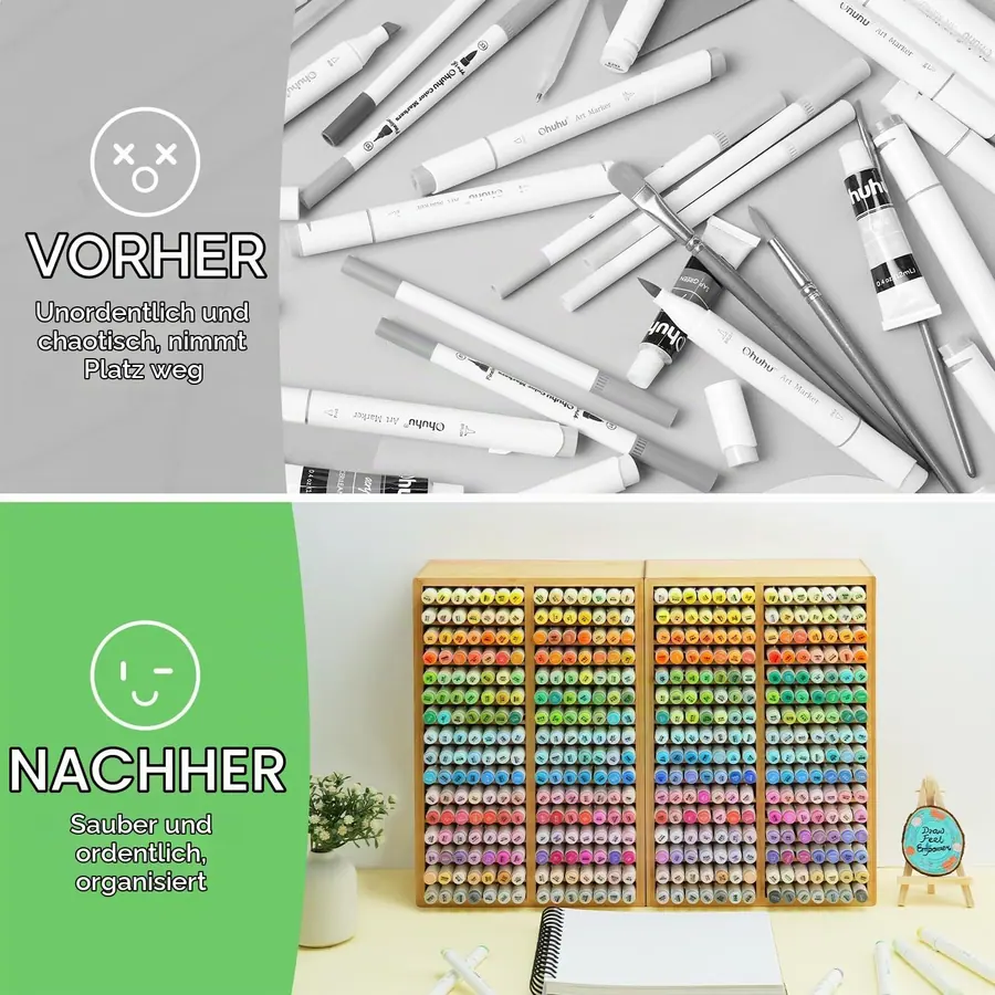 Ohuhu Bambus Marker-Organizer für 224 Marker – Farbe Hellbraun – Miniaturansicht 6