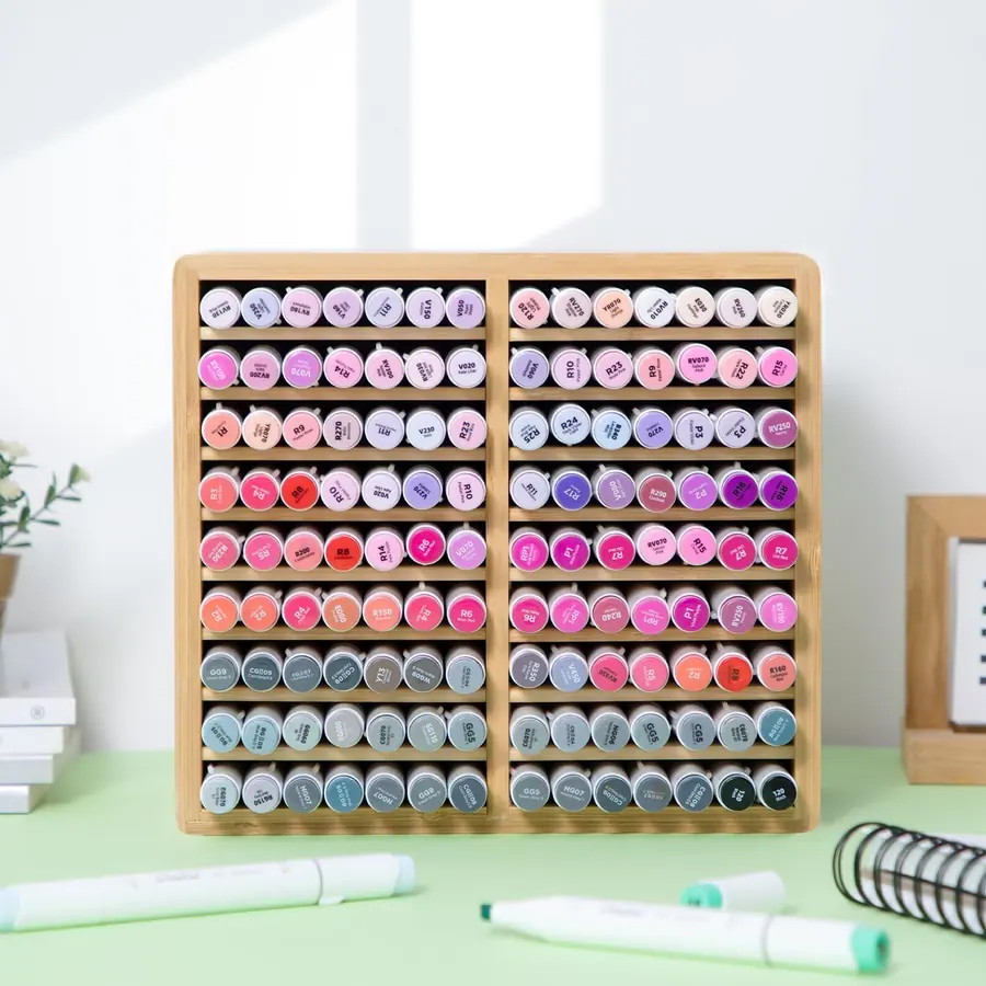 Ohuhu Bambus Marker-Organizer für 126 Marker – Farbe Braun – B0FFSR4J1X – Miniaturansicht 5