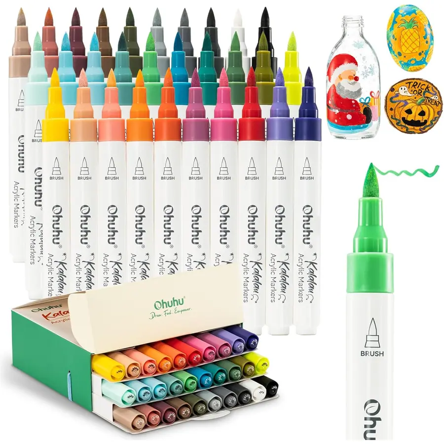 Ohuhu Acrylstifte Pinselspitze 30 Farben Großvolumen für Malerei