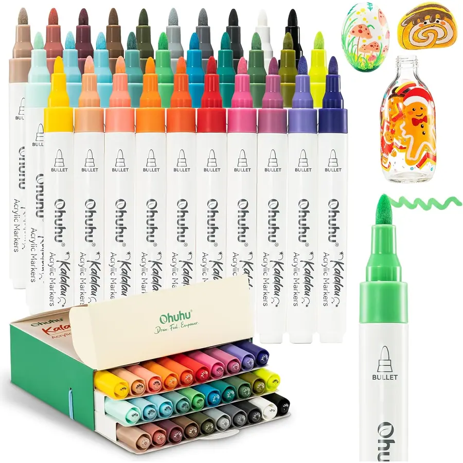 Ohuhu Acrylstifte Rundspitze 30 Farben Großvolumen für Malerei