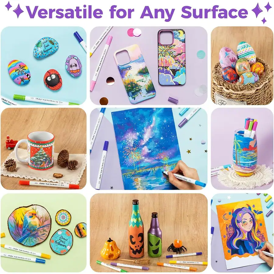 Ohuhu Acrylstifte, 72 Farben Acrylic Marker mit zwei Spitzen (Fein und Punkt) – Miniaturansicht 6