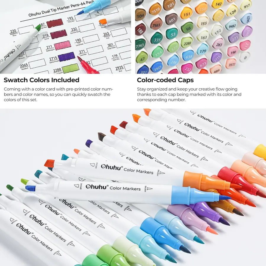 Ohuhu Marker Stifte auf Wasserbasis, 63+1 Farben Filzstifte Set – B0FQJ661GV – Miniaturansicht 5