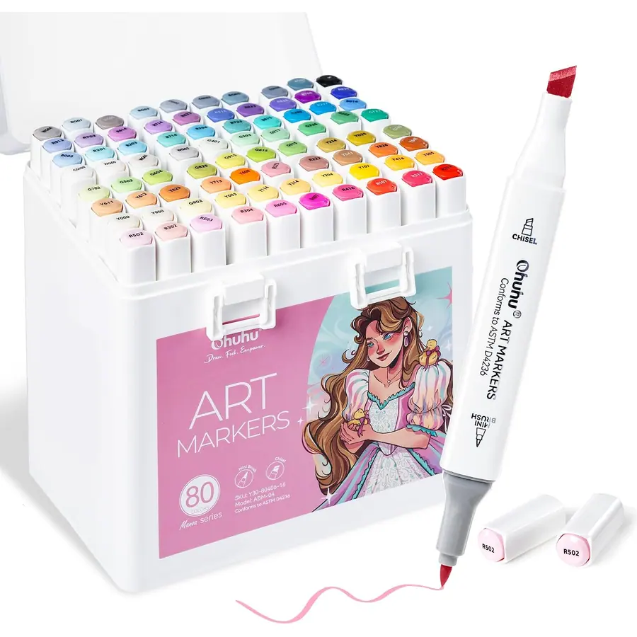 Ohuhu Marker, 80 Farben Mini-Pinsel- und Meißelspitzen Alkohol Marker