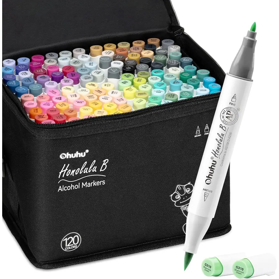 Ohuhu Pinselmarker 120 Pinsel & Fein mit Mischer für Kunst