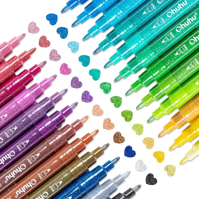 Ohuhu Glitzerstifte 24 Farben, 0,7 mm Feine Spitze Wasserbasis